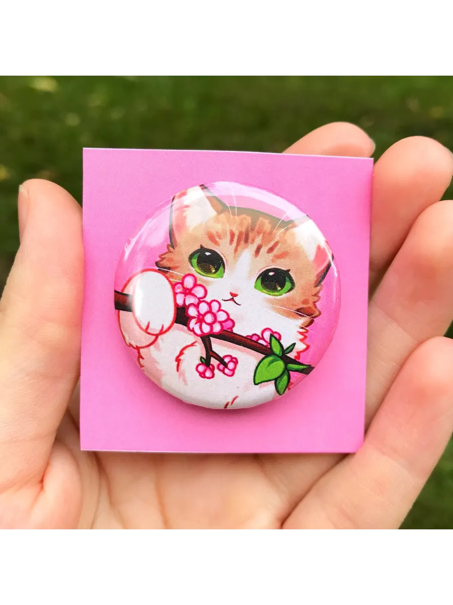 Значок Котик с сакурой